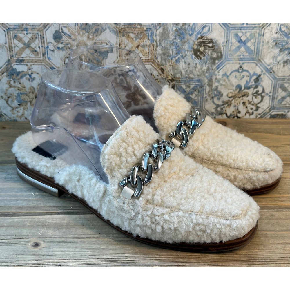 Dolce Vita Mules Faux Shearling Chain Slides Shoes Cozy Womens 6.5 Cream